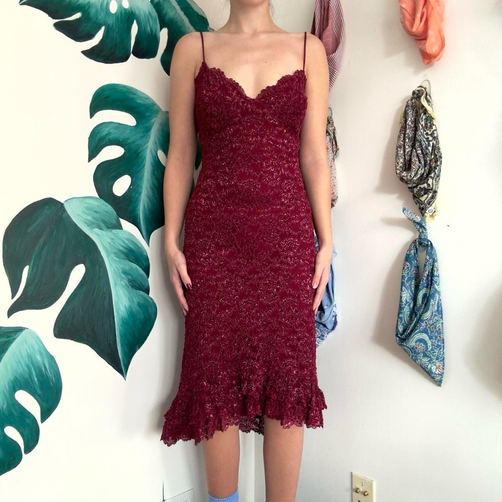 Betsey Johnson Burgundy Lace Midi Dress